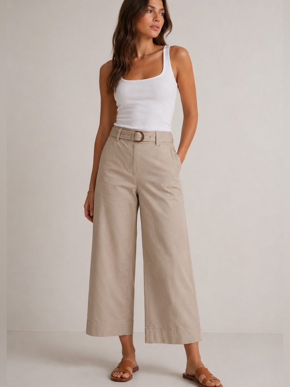 Babaton Crop Wide Leg Pants Women’s Size 4 Beige Aritzia Made In Japan B22